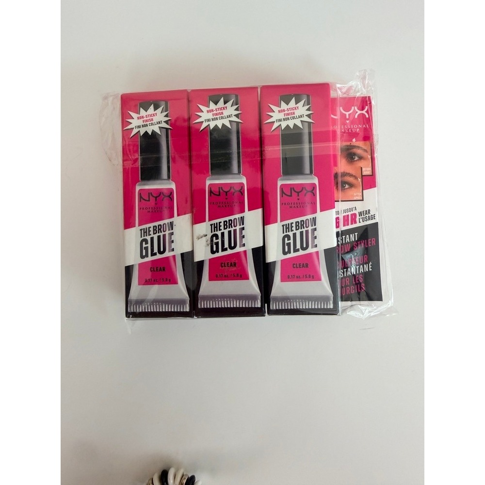 NYX Brow Glue Eyebrow Gel Womens 0.17oz Clear 3-Pack Instant Styler NWT